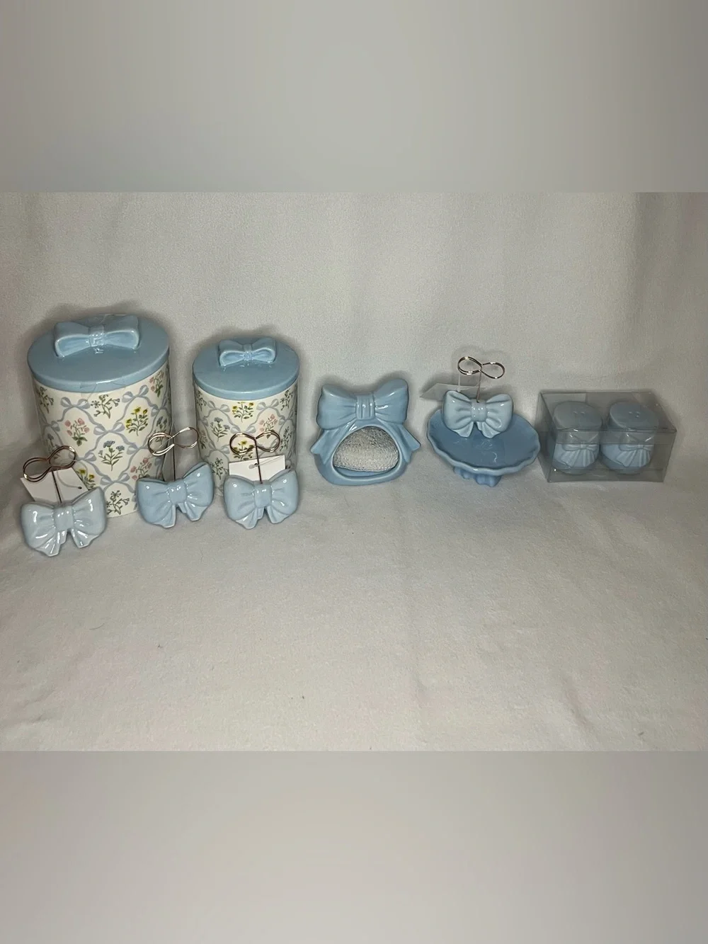 kitchen decor lot Blue bow ceramic coquette cottagecore with canister set + more